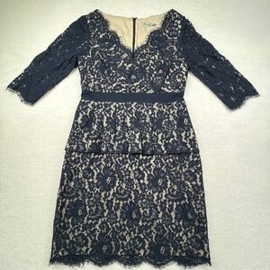 Eliza J Women's Navy Blue Lace Peplum Sheath Cocktail A-line Dress Size 10